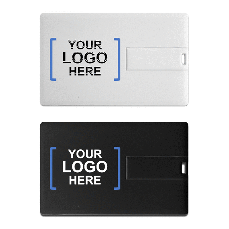 GIF showing multiple credit-card-sized USB flash drives. Many of them are printed to look like actual credit cards.